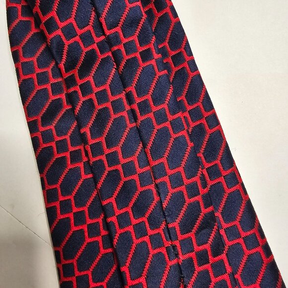 Neck Tie Men Red & Navy Geometric Pattern Pre Made Ready to Wear - Picture 7 of 8